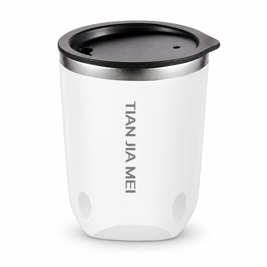 Double-wall tumbler with lid, white finish, on white