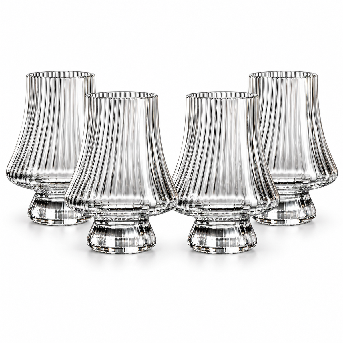 Set of four striped 250 ml whiskey tasting glasses on white