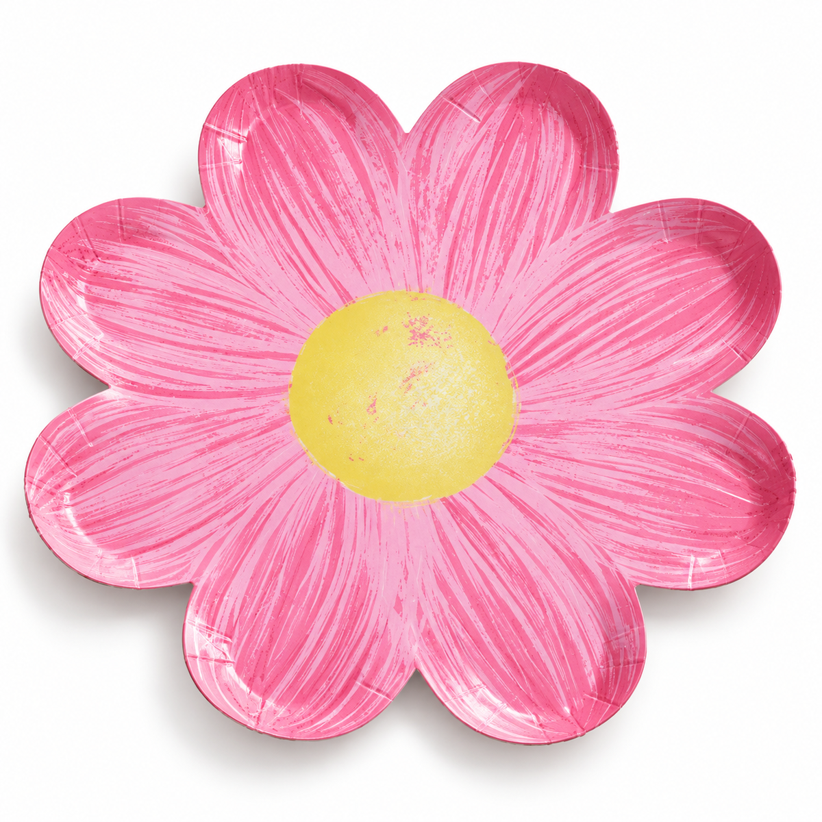 Rose red eight-petal flower-shaped paper party plate, single-color variant.
