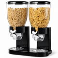 Black twin-canister dispenser on white. Cereal is a styling prop and is not included.