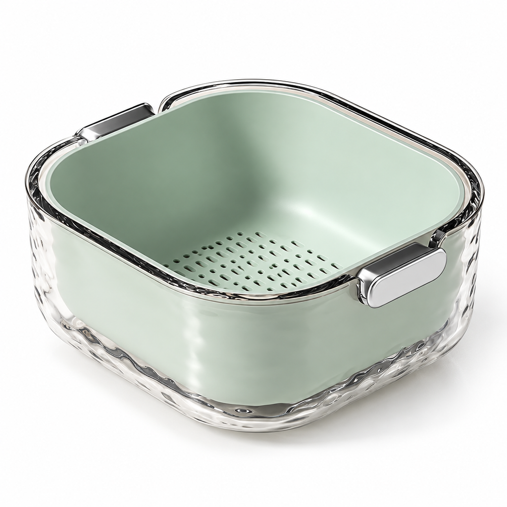 Mint green medium draining basket - white background