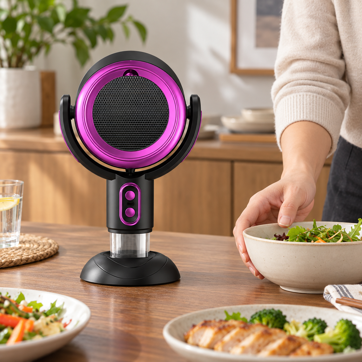AI-generated product illustration: extractor purple 02; styling props not included