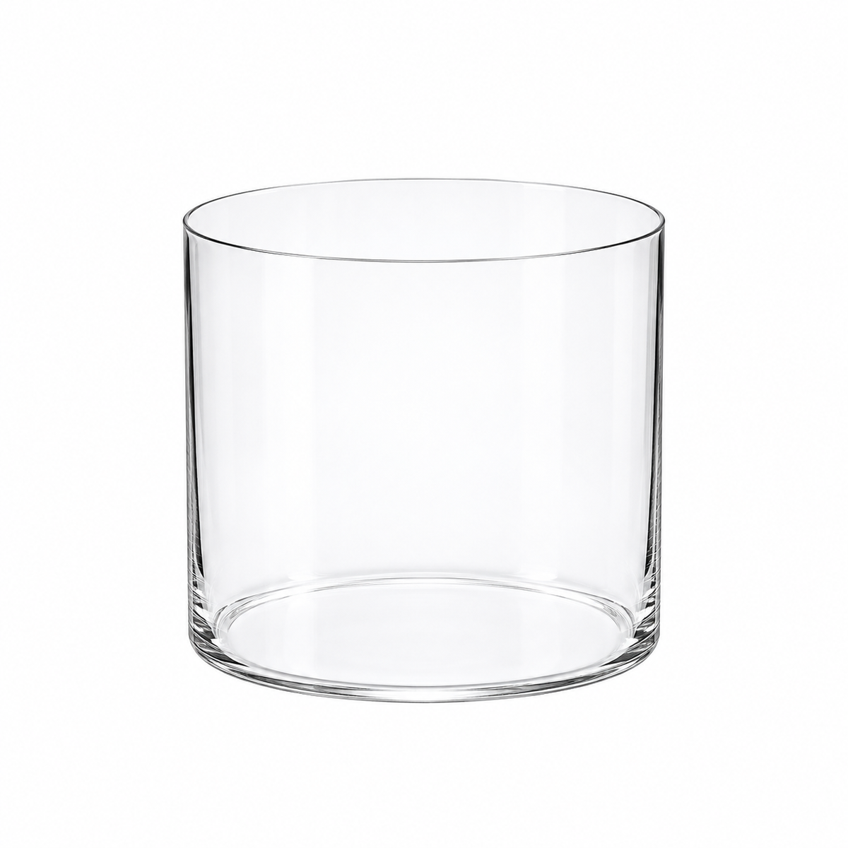 Short ultra-thin cylindrical clear tumbler on white