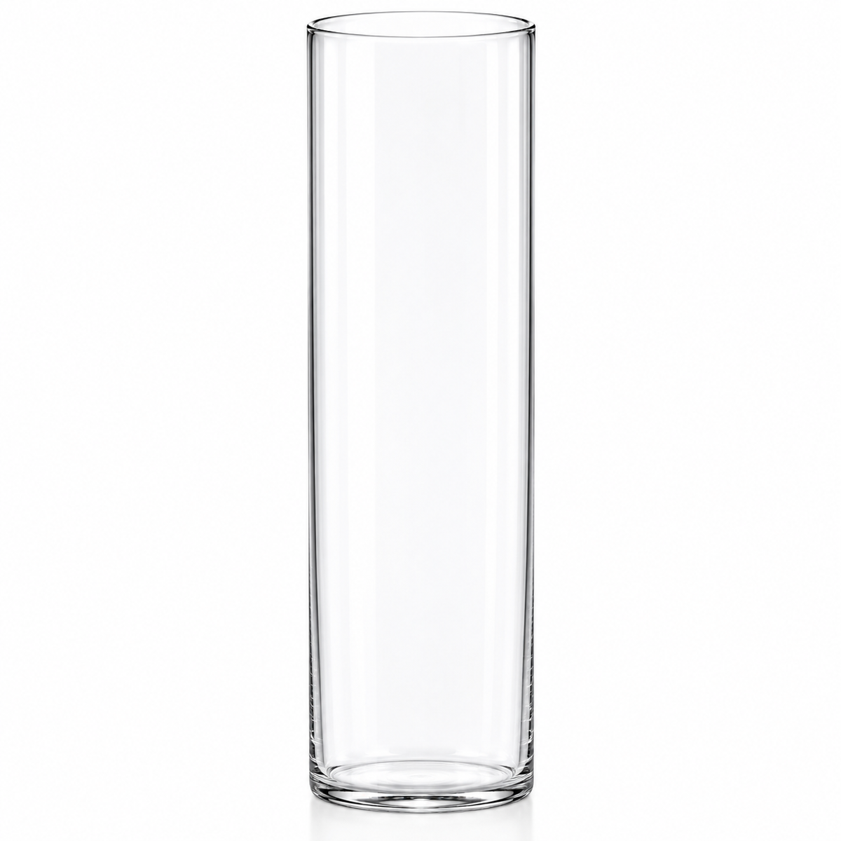 Tall slim ultra-thin cylindrical clear tumbler on white