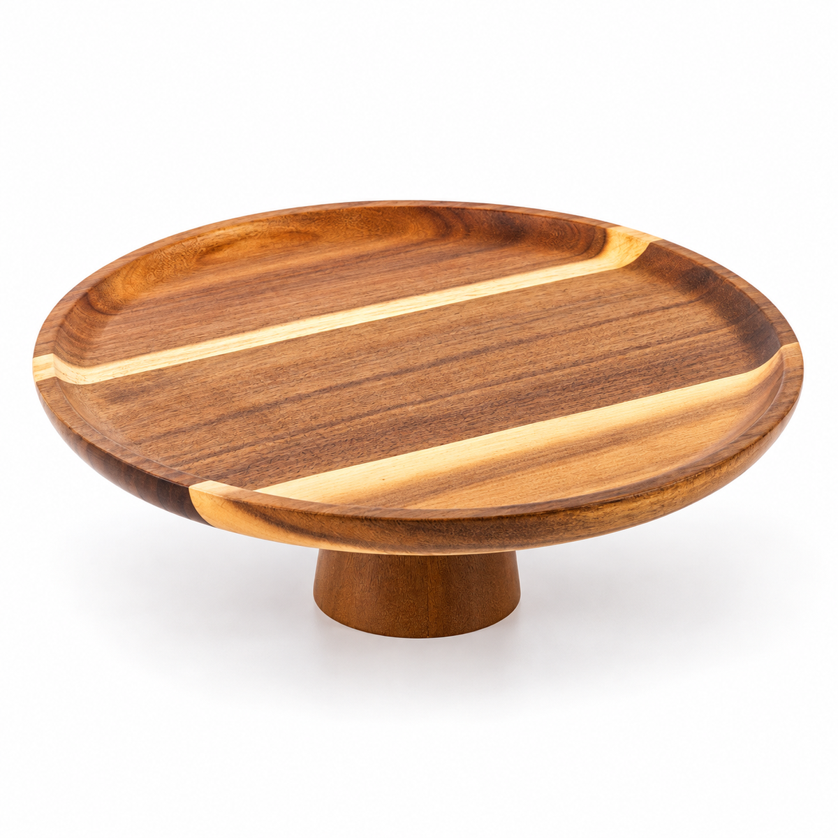 30 cm wooden footed platter on white