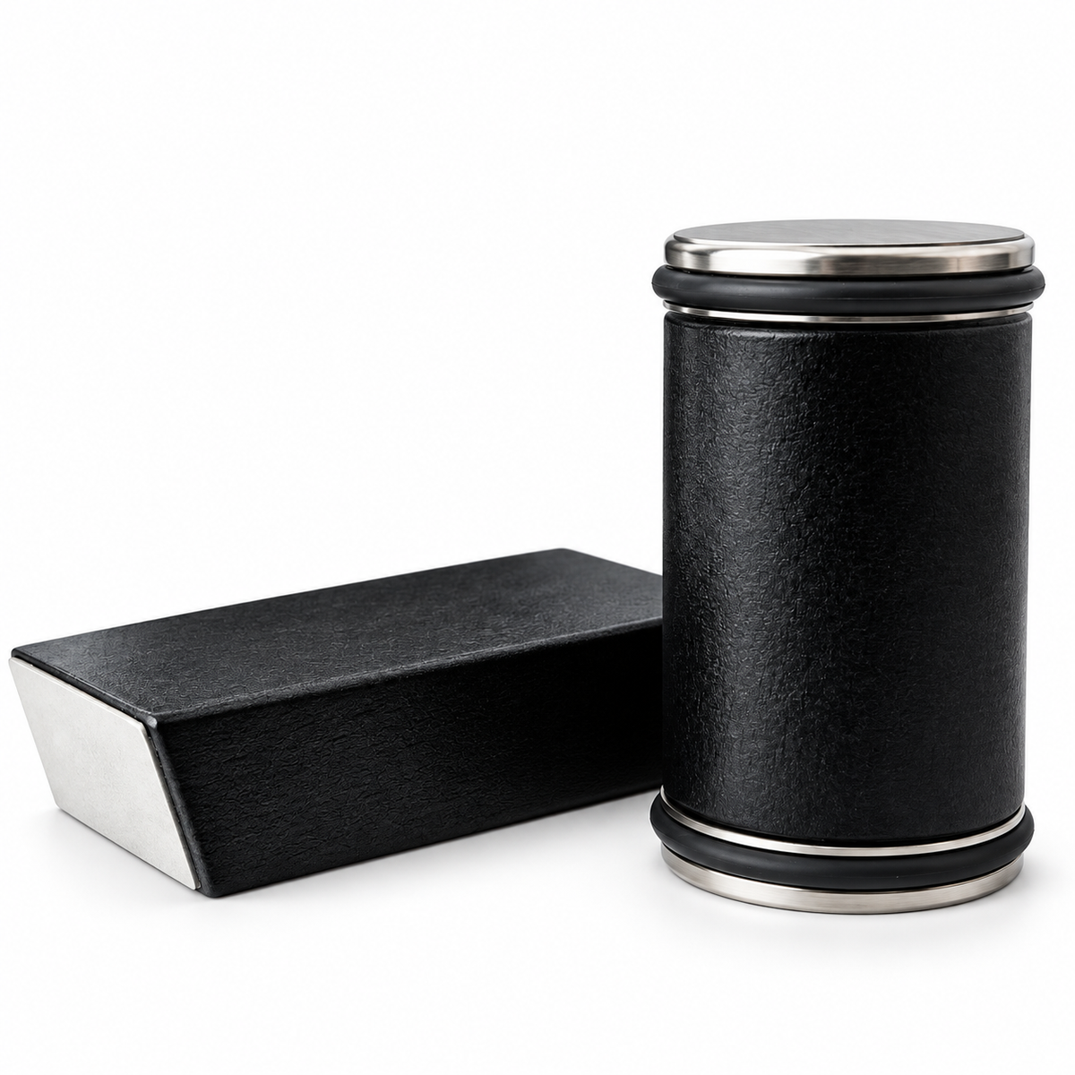 Black rolling sharpener and matching angle block on white