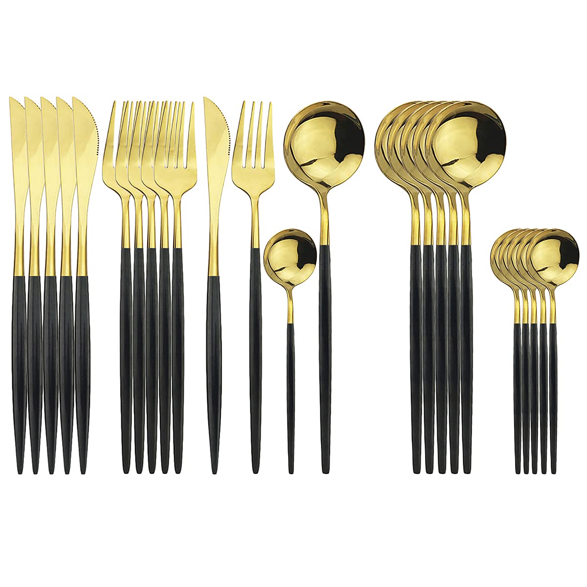 Supplier image of the Uniturcky gold and black 24-piece set: six knives, six forks, six dinner spoons and six teaspoons.