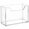 Empty clear acrylic napkin holder on white; napkins not included
