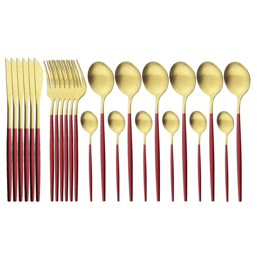 Supplier reference showing the redgold selected finish of the matte stainless steel cutlery assortment.