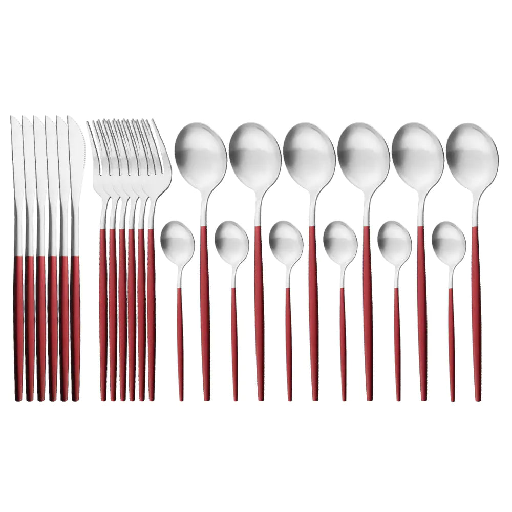 Supplier reference showing the redsilver selected finish of the matte stainless steel cutlery assortment.