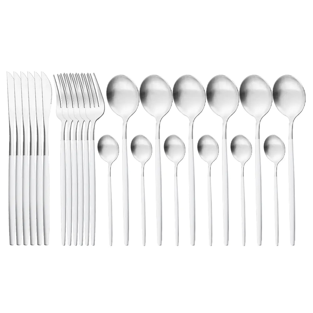 Supplier reference showing the whitesilver selected finish of the matte stainless steel cutlery assortment.