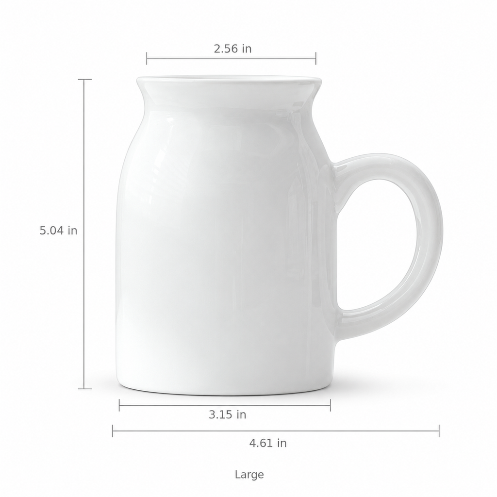 White porcelain milk cup vase large size in inches.