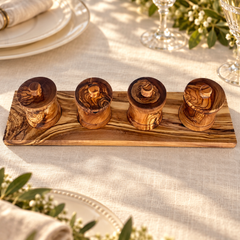 Olive Wood Spice Canisters with Tray, Set of 4