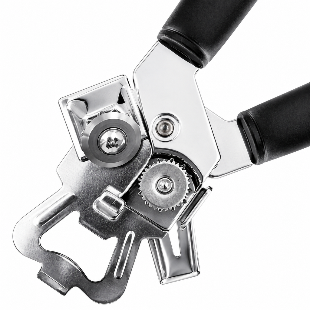 Can opener cutting wheel and gear detail