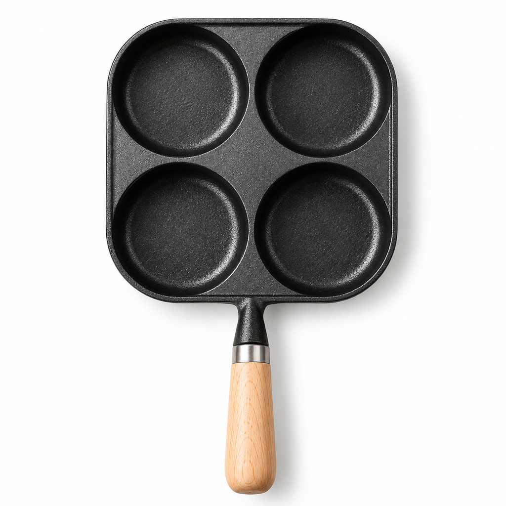 Empty four-well pan viewed directly from above