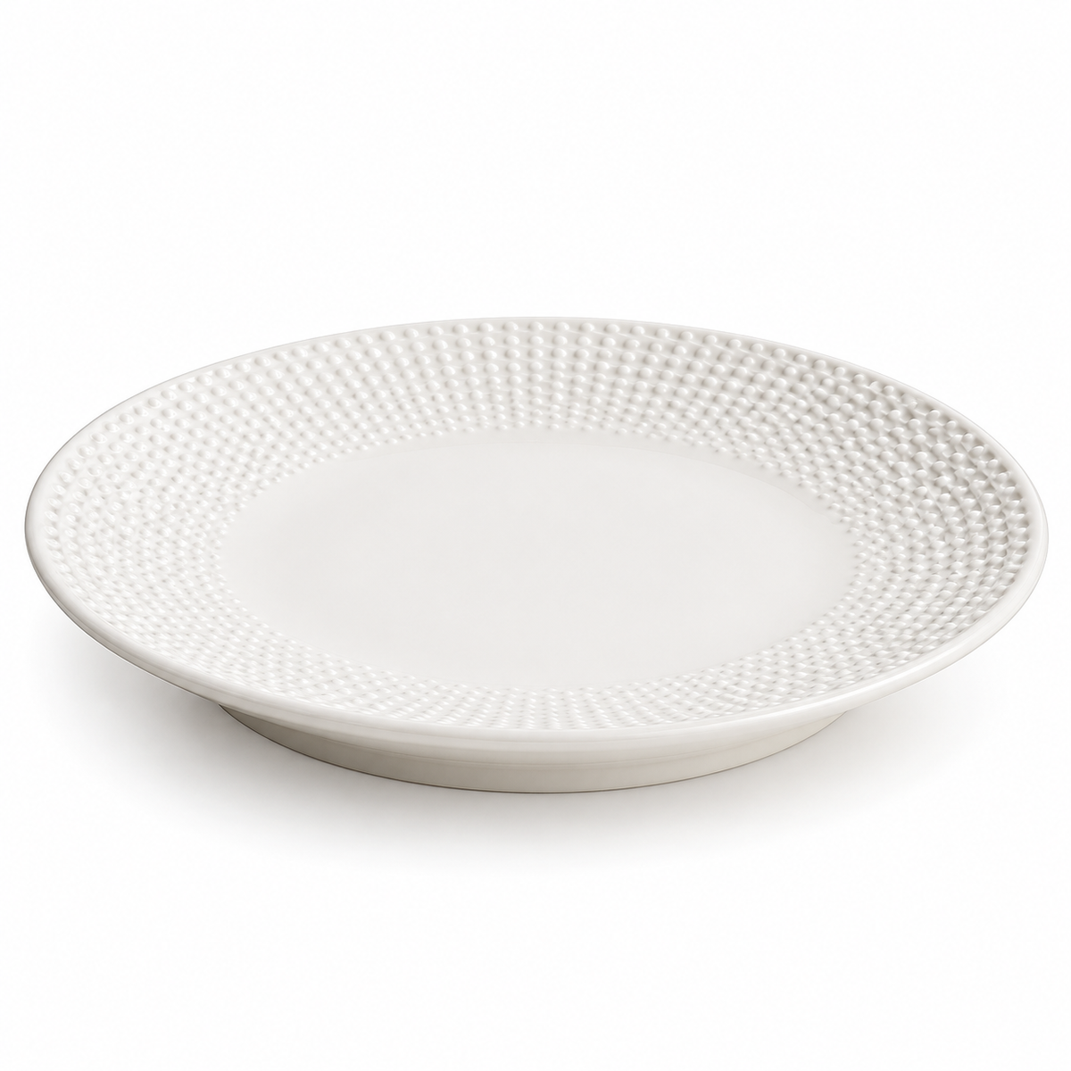 Small white beaded shallow plate on white