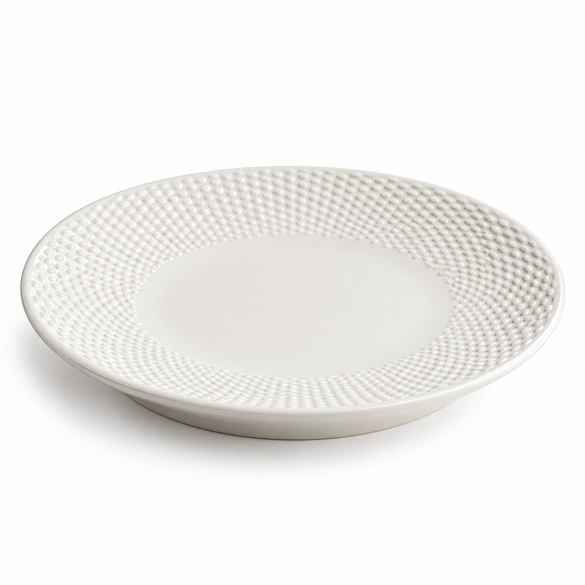 Large white beaded shallow plate on white