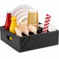 Black seven-compartment plate and utensil organizer, hero view; contents and styling accessories not included