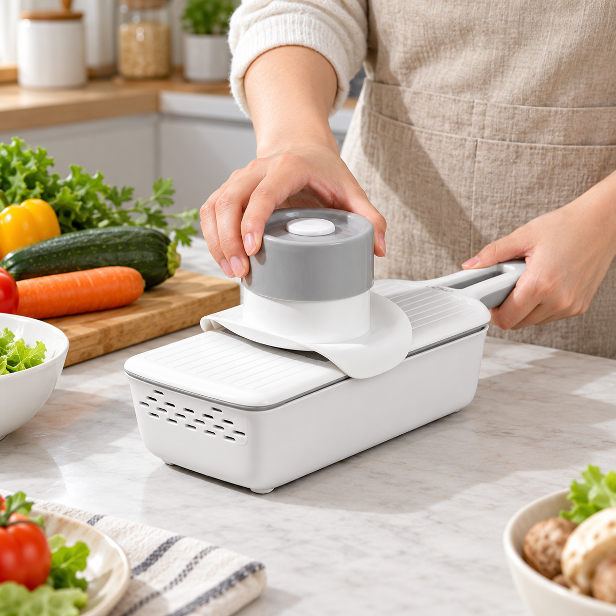 AI-generated product illustration: slicer 02; styling props not included