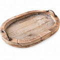 Rustic oval wooden serving tray, hero view; styling accessories not included