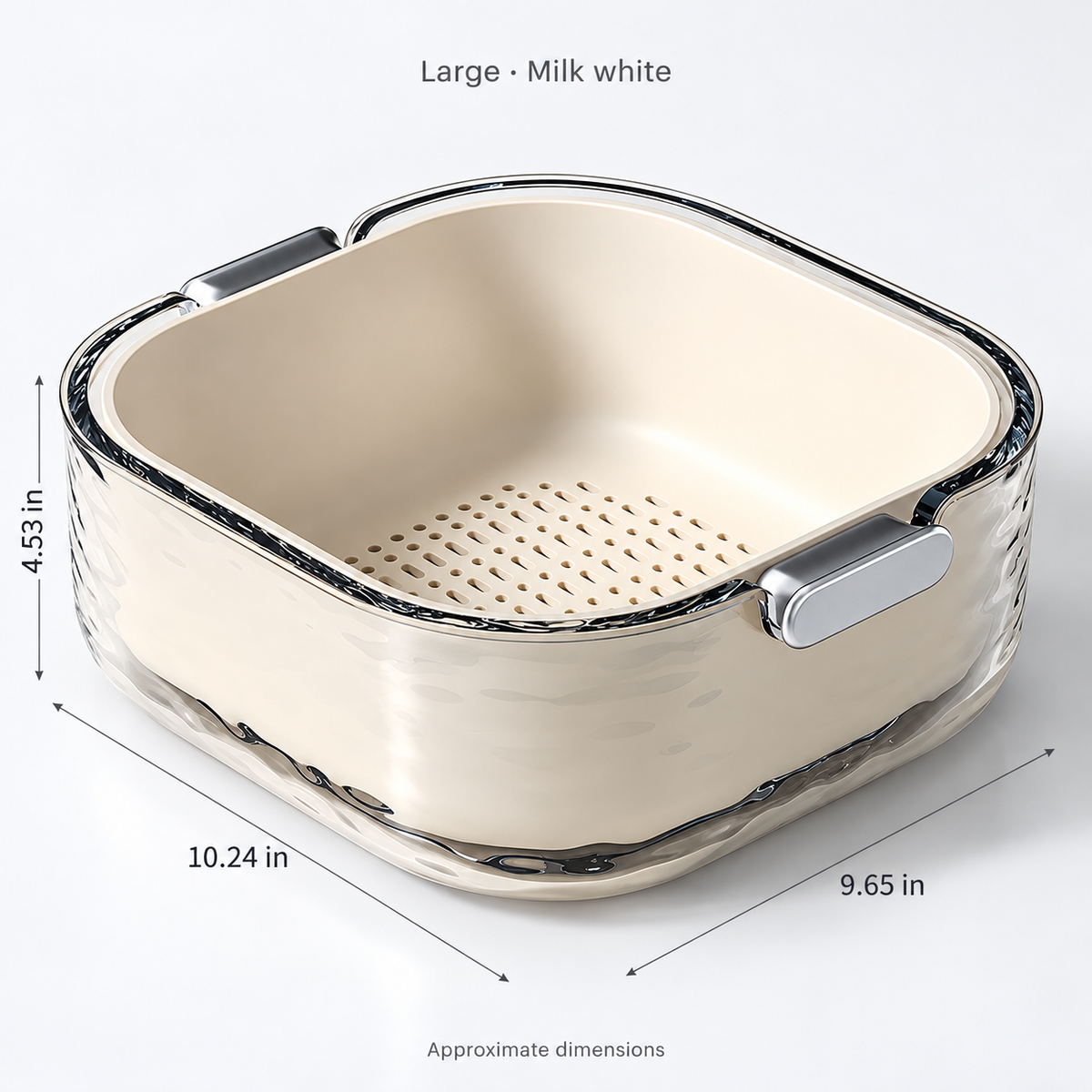 Large milk white double-layer washing basket: approximately 10.24 x 9.65 x 4.53 in
