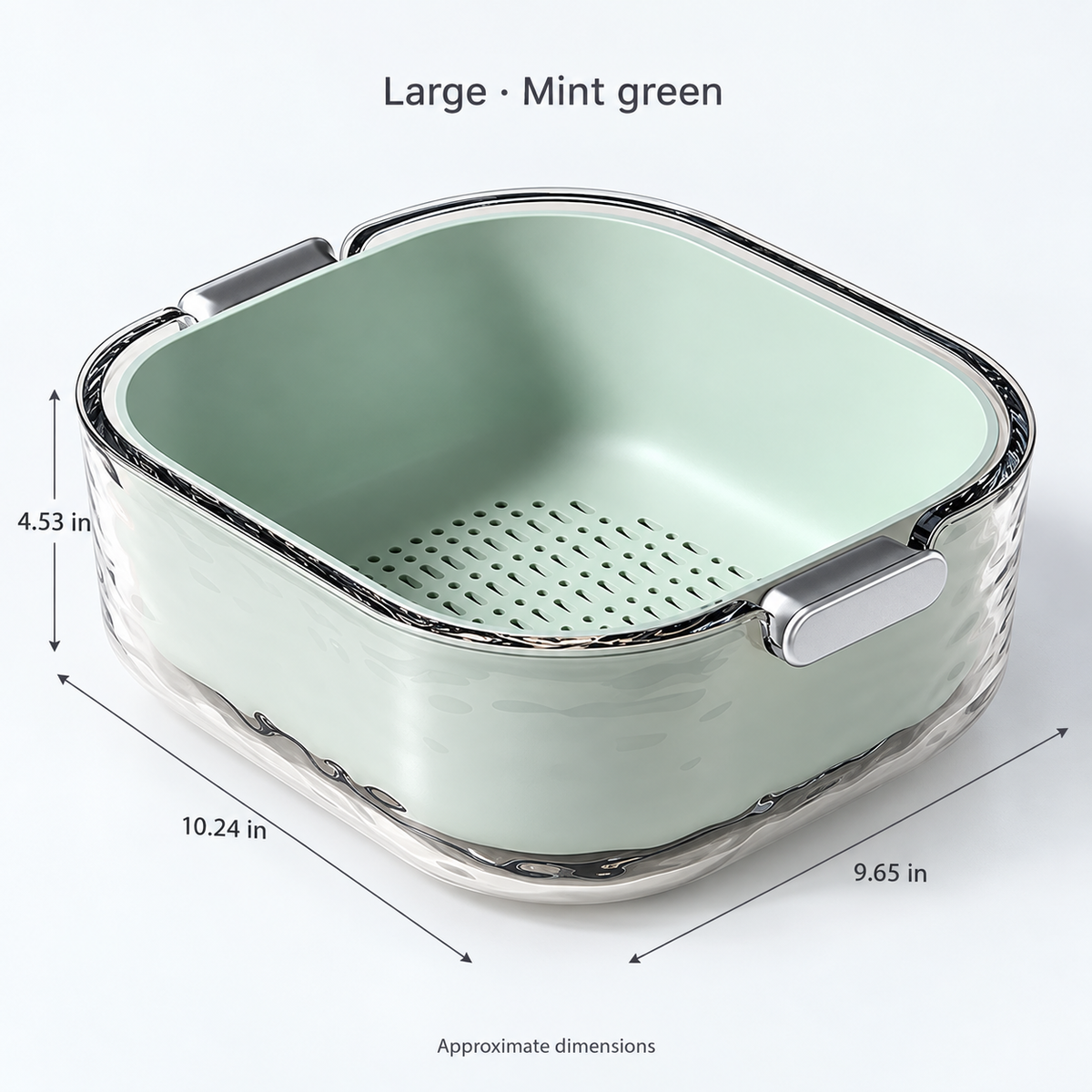 Large mint green double-layer washing basket: approximately 10.24 x 9.65 x 4.53 in