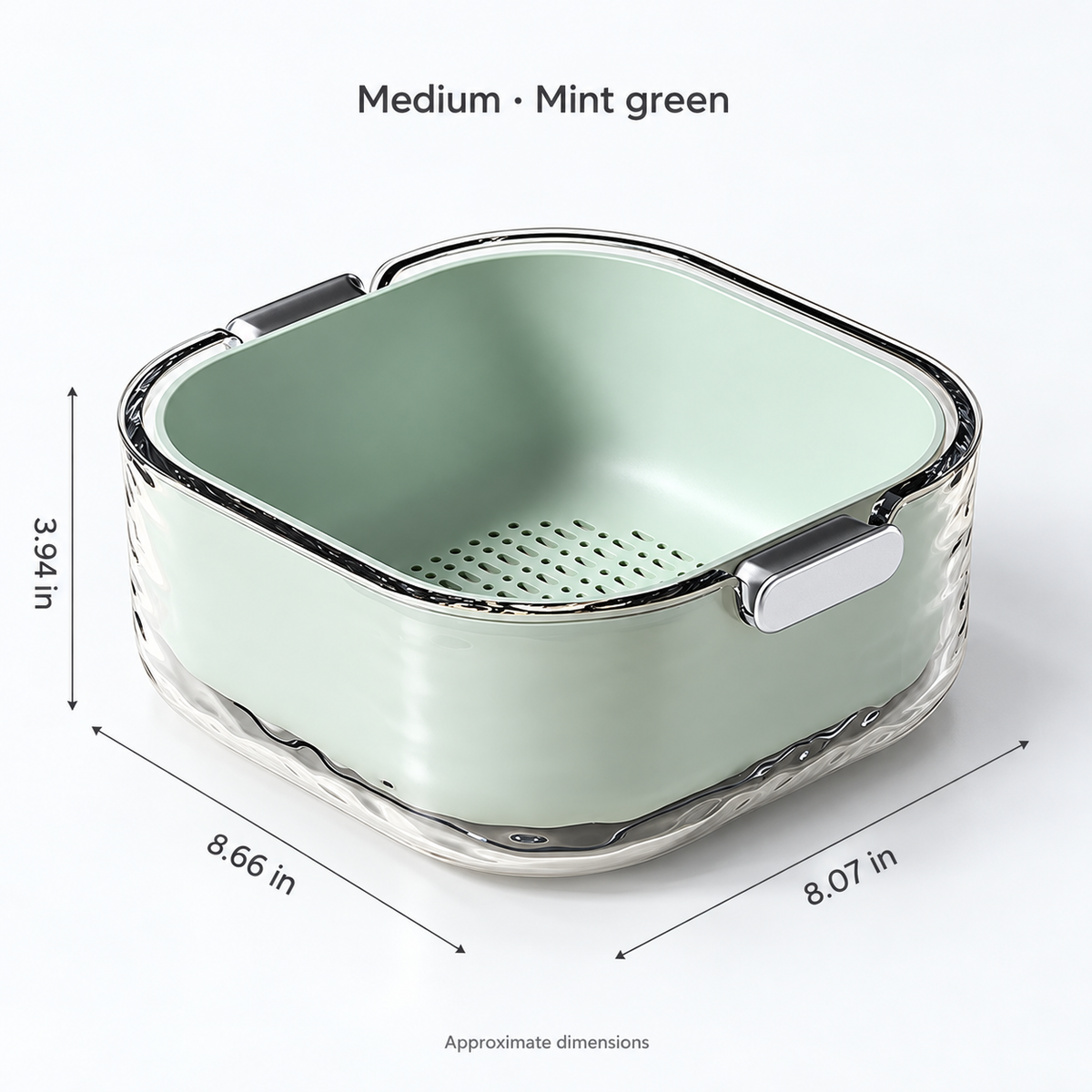 Medium mint green double-layer washing basket: approximately 8.66 x 8.07 x 3.94 in