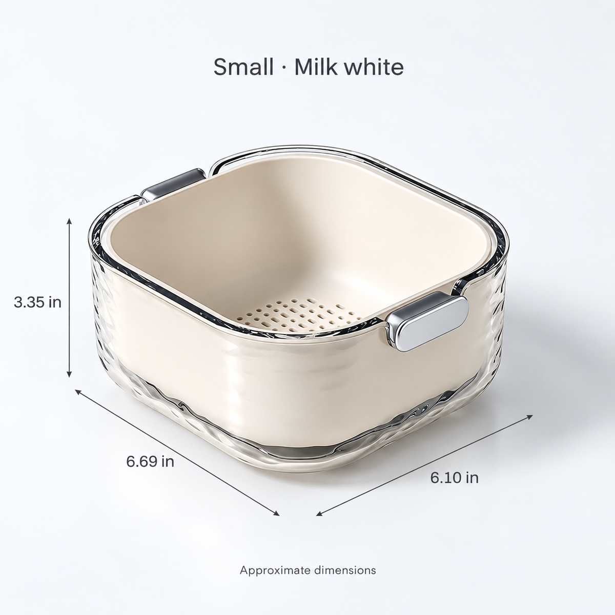 Small milk white double-layer washing basket: approximately 6.69 x 6.10 x 3.35 in