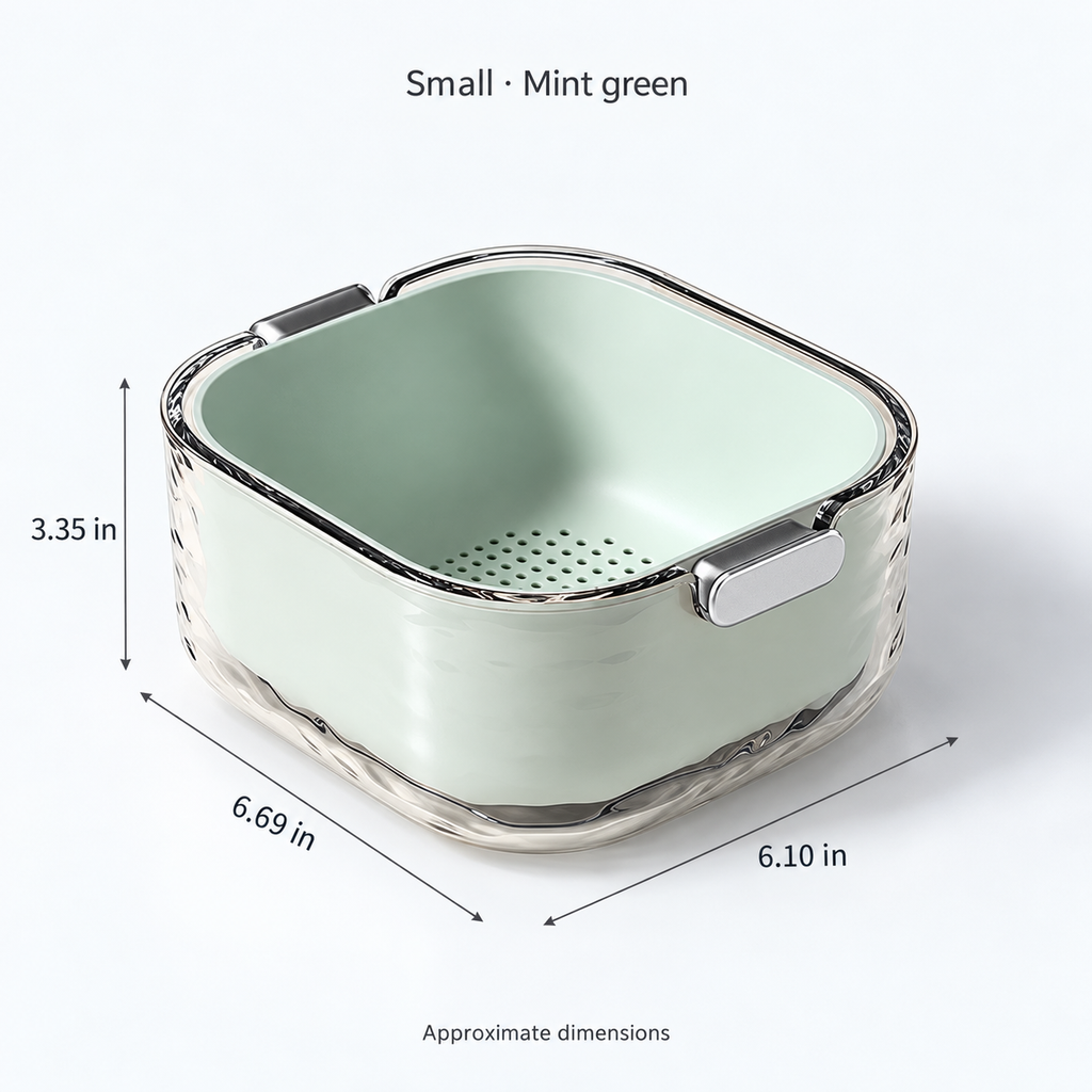 Small mint green double-layer washing basket: approximately 6.69 x 6.10 x 3.35 in