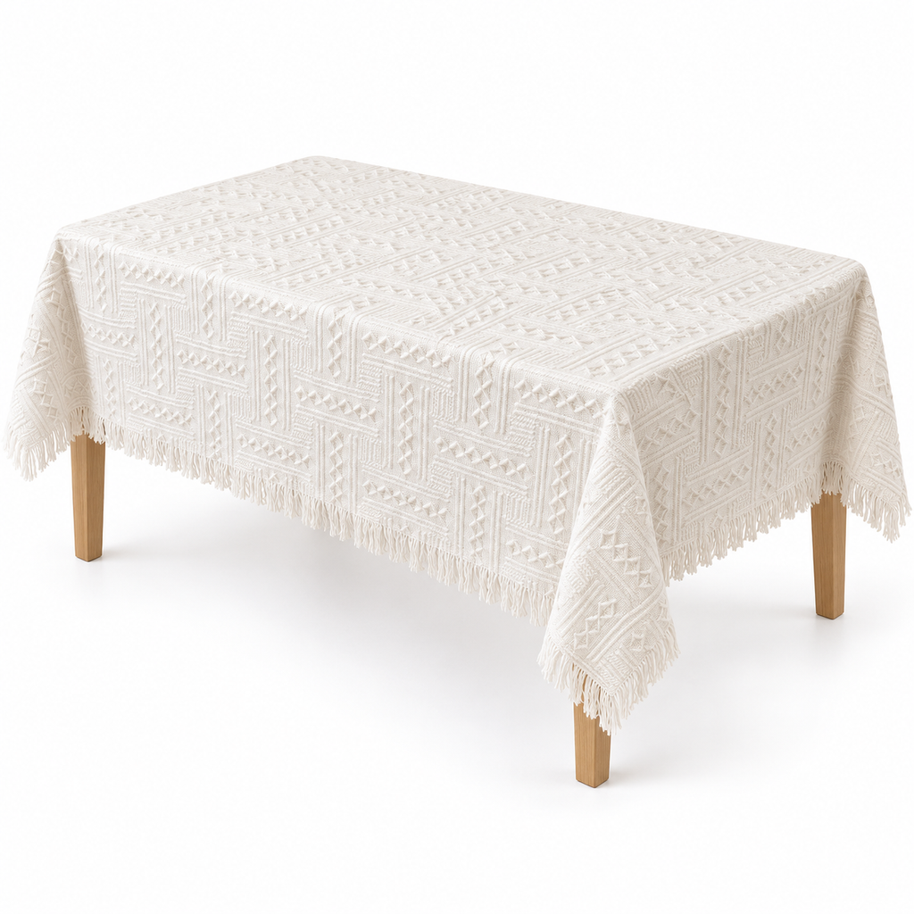 Off-white T-type geometric textured tablecloth
