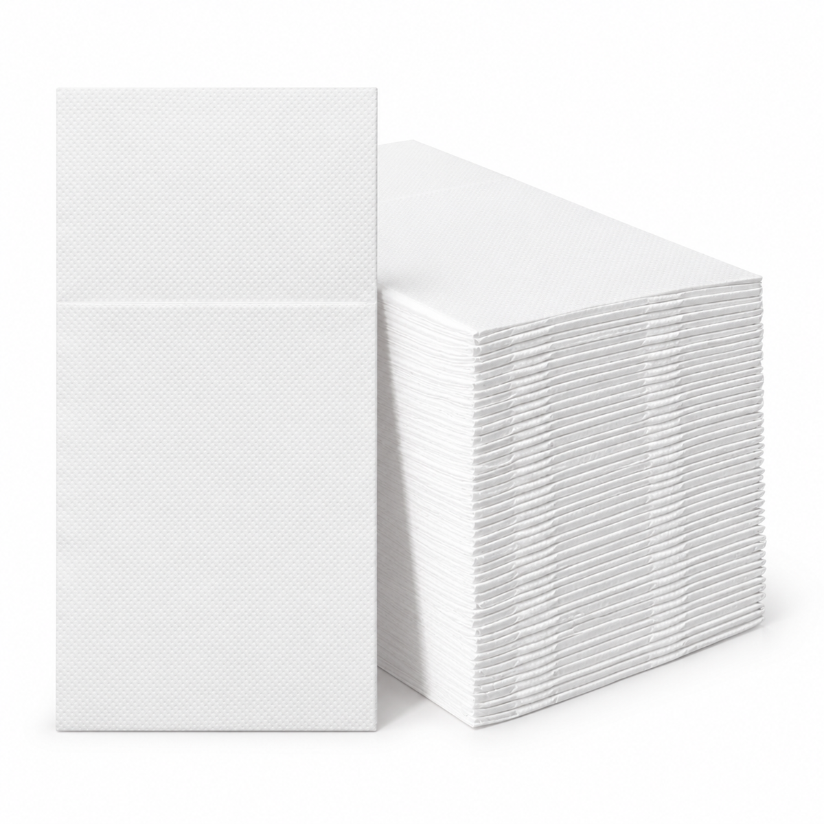 White cutlery pouch and stack on a clean white background. Representative product arrangement.