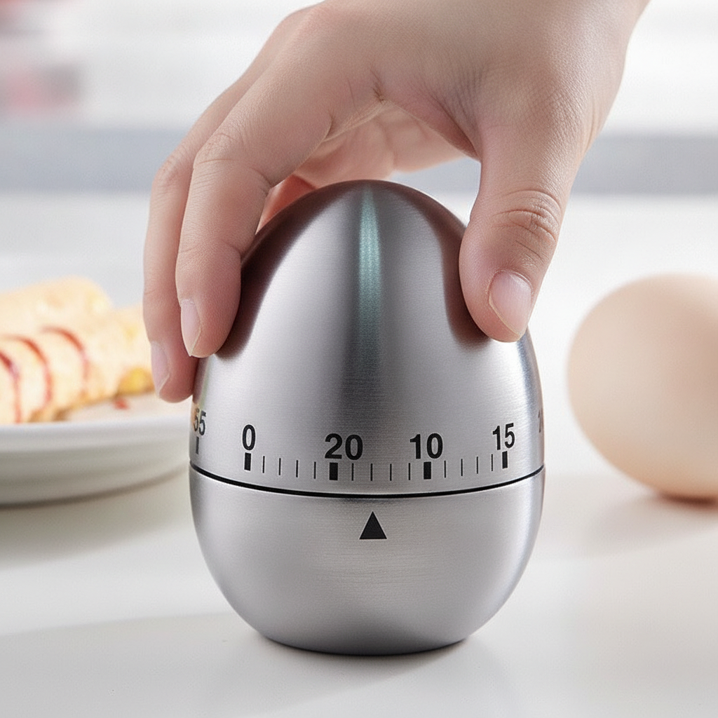 Hand twisting the dial to set the egg timer