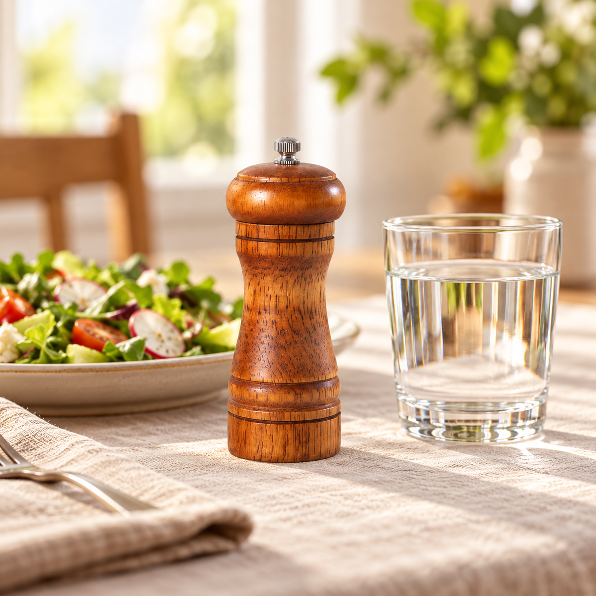Single 5-inch pepper grinder in a dining setting