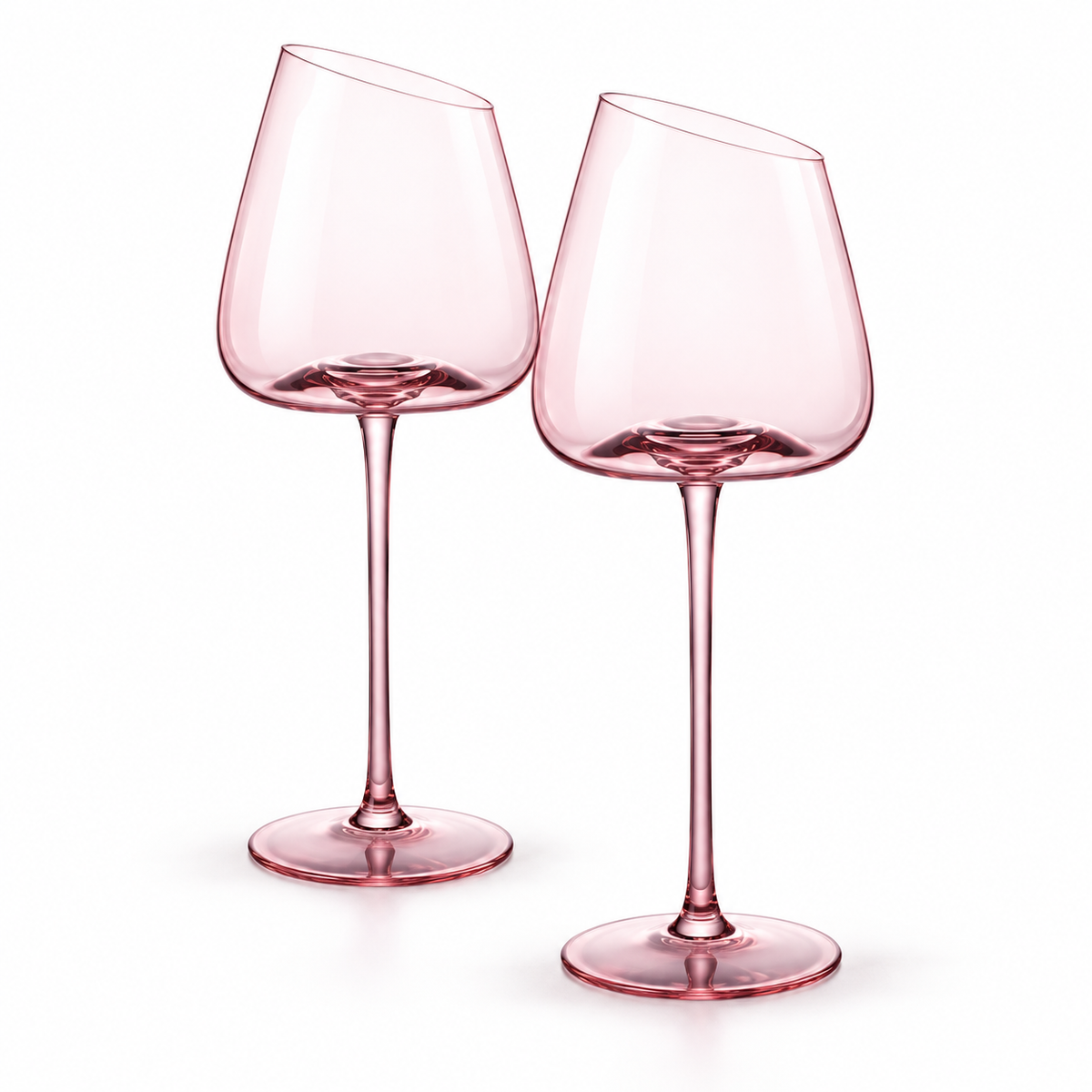 Two empty pink slanted Bordeaux glasses