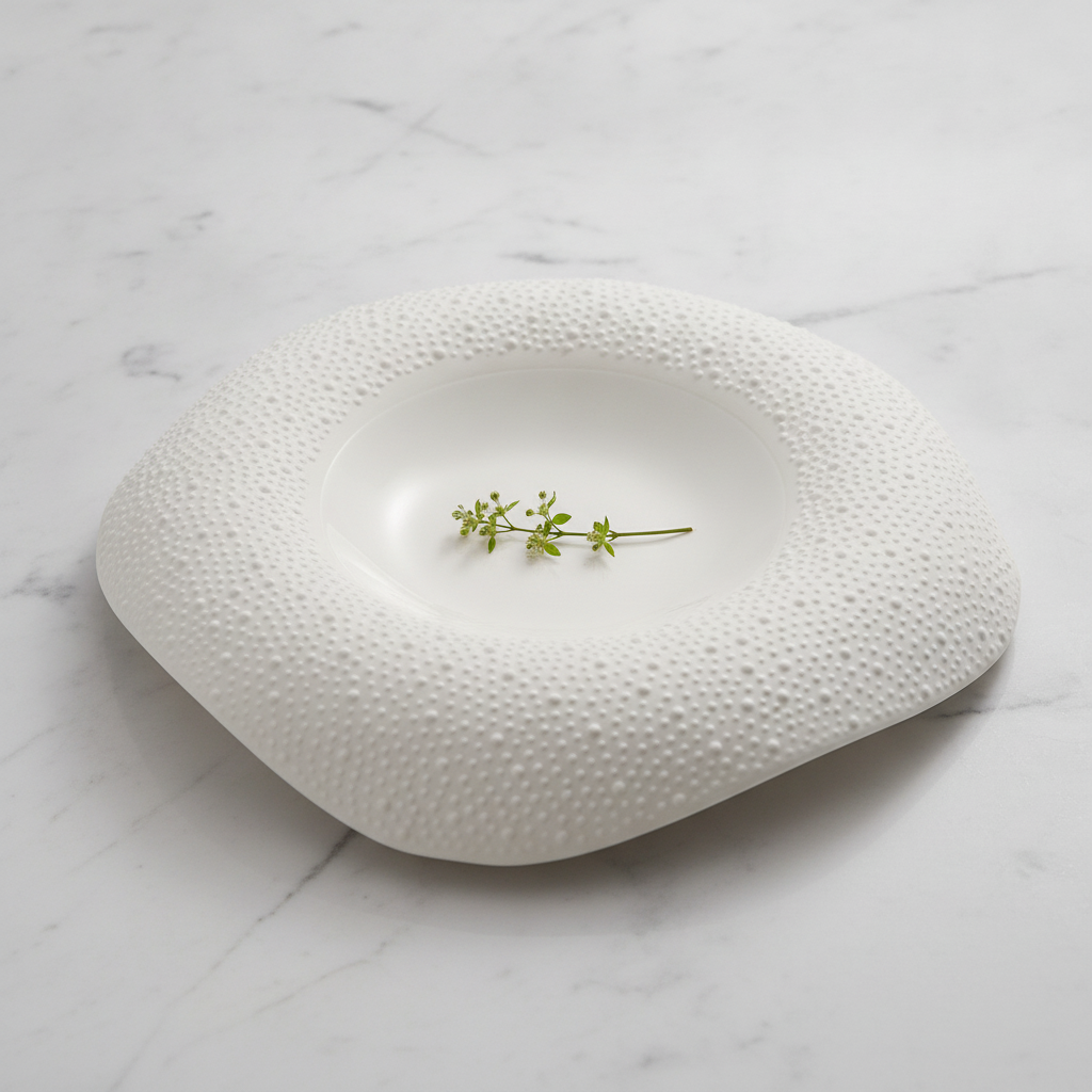 Minimal beauty shot of square sesame-dot plate