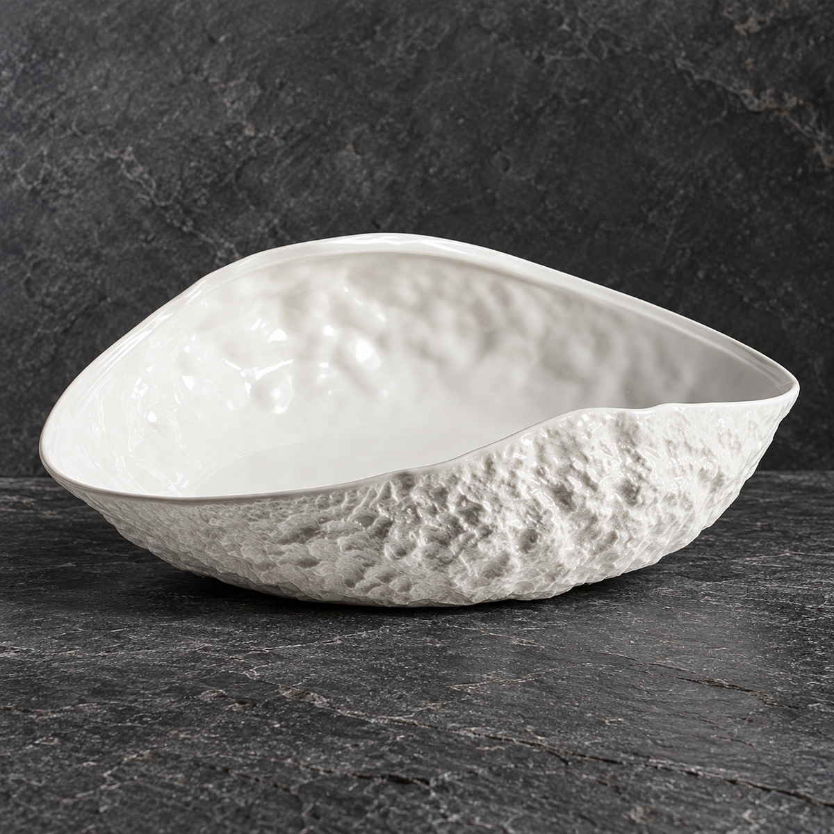 Rock Texture Shell Ceramic Serving Plate — ceramic shape and glaze detail