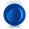 Royal blue metallic beaded-rim plastic charger plate on a clean white studio background