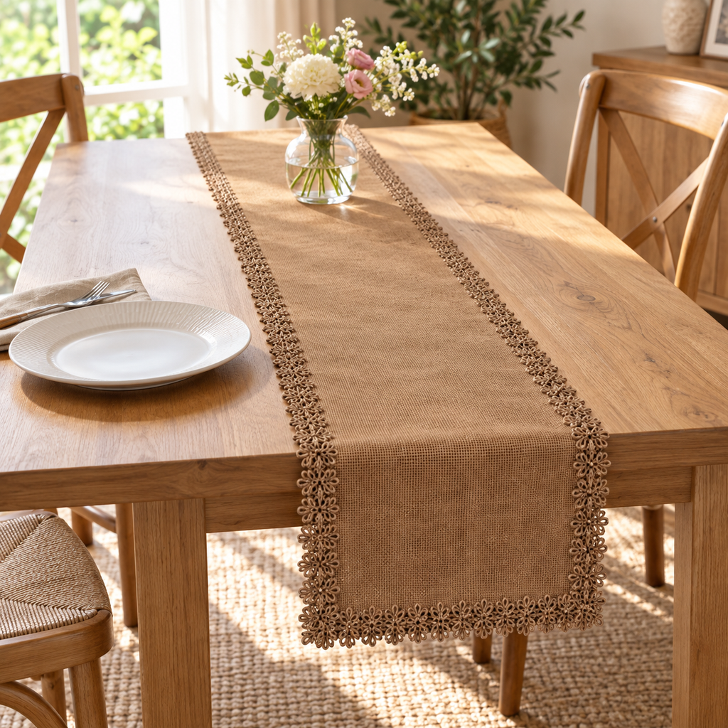 30 × 180 cm lace-trim table runner on a dining table