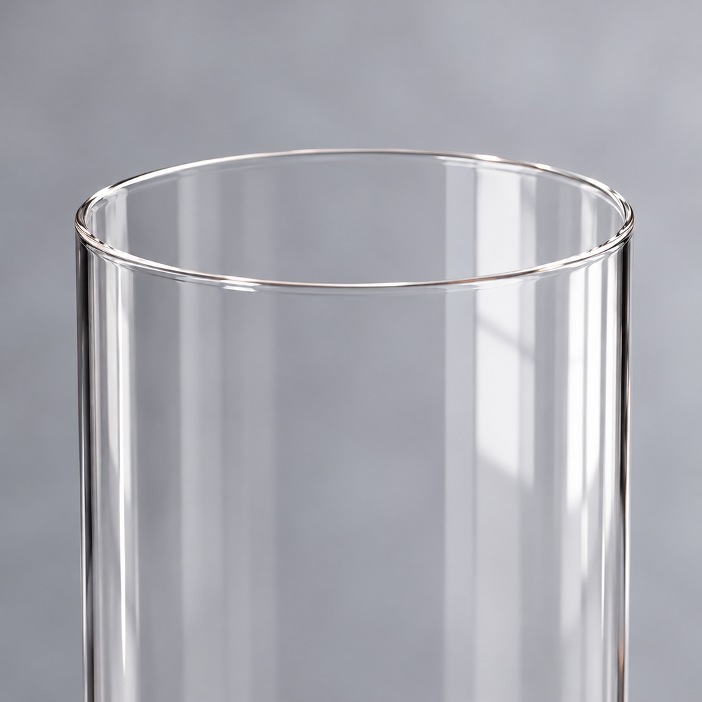Thin circular rim of cylindrical crystal drinking glass