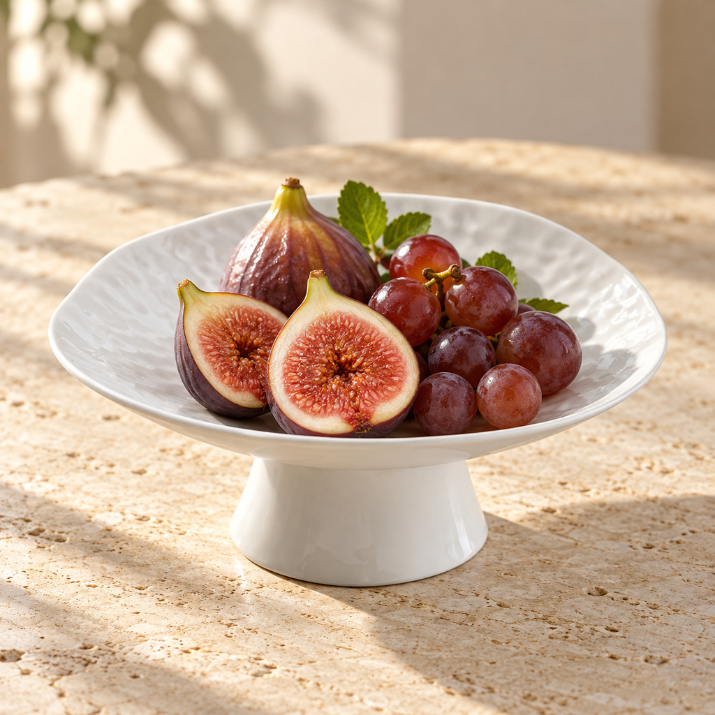 White Ceramic Pedestal Fruit Plate — serving inspiration